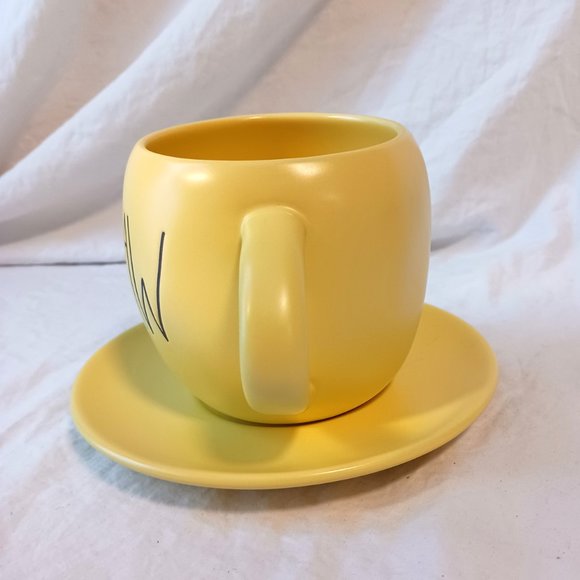 Rae Dunn Memaw Grandma Sunny Yellow Tea Coffee Mug Black Writing Cup and Saucer - Picture 3 of 12